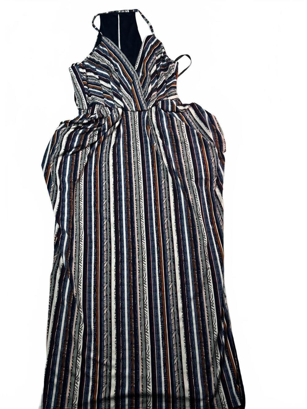 BCBGeneration Striped Halter Maxi Dress with Back Zip